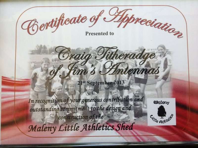 Jim’s Antennas Supports Maleny Little Athletics Club, Central Queensland