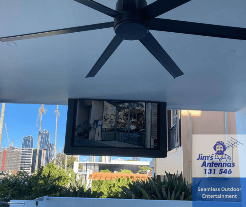 Seamless Outdoor Entertainment: 60” TV Ceiling Installation Done Right.